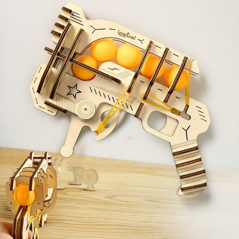 Table Tennis Balls - Pistolet à élastiques en bois à